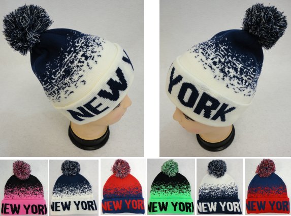 Knitted HAT with PomPom [NEW YORK] Digital Fade